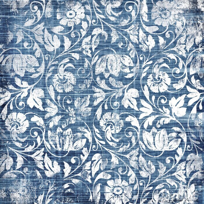 Tapete dekorative blau-weiß-Muster im Retro-Stil