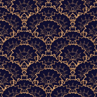 Tapete Dekorative Blumen und Blätter in Schattierungen von Goldimitat