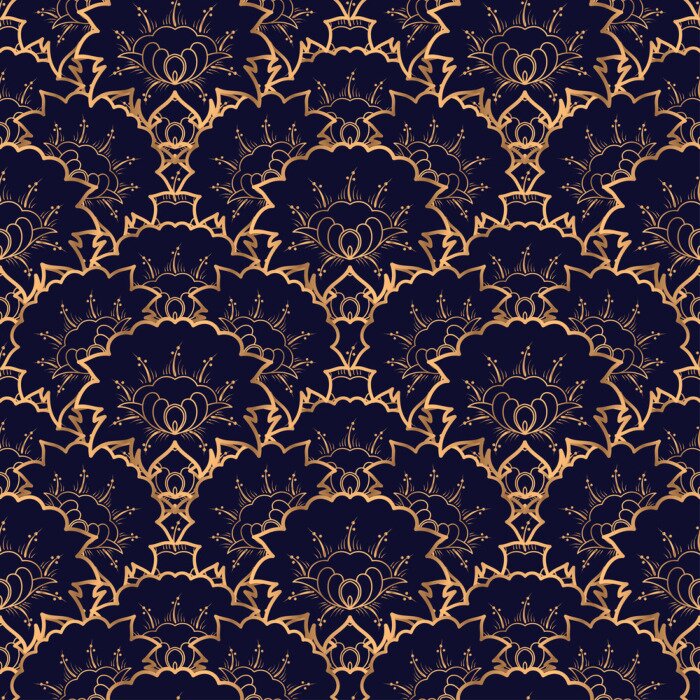 Tapete Dekorative Blumen und Blätter in Schattierungen von Goldimitat