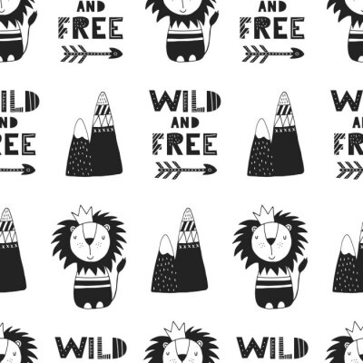 Tapete Der König der Löwen und die Berge im skandinavischen Stil