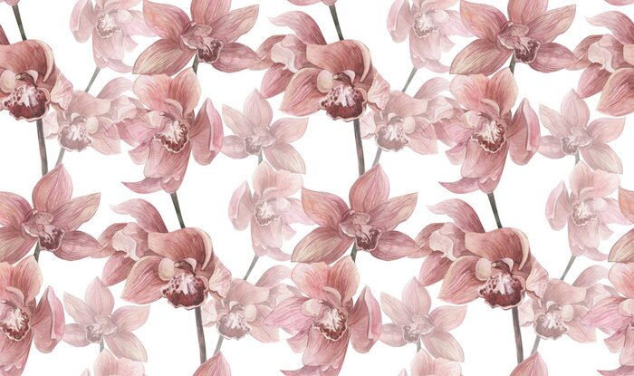 Tapete Dichte rosafarbene Orchideenblüten