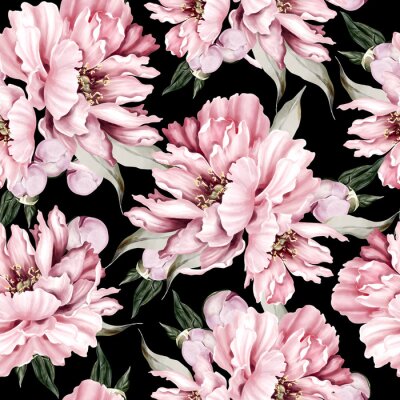 Tapete Dichter Pfingstrosenbusch auf dunklem Hintergrund