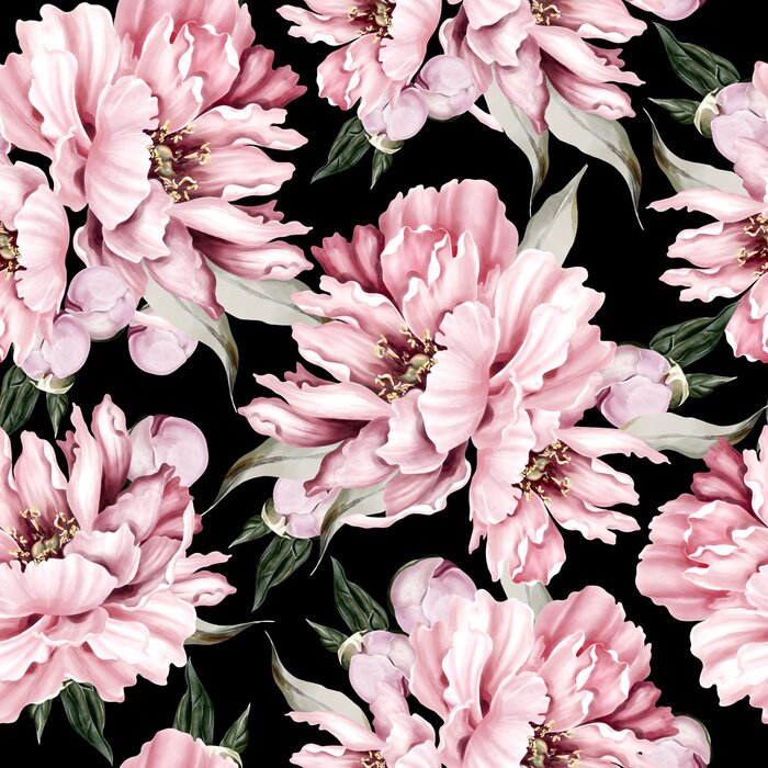 Tapete Dichter Pfingstrosenbusch auf dunklem Hintergrund