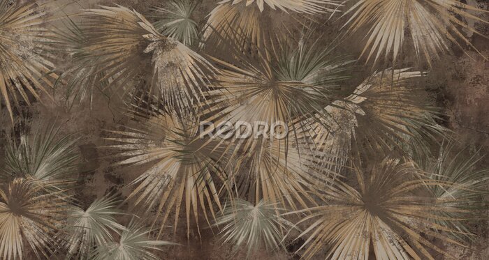 Tapete Dichtes Palmblattdickicht in Beige