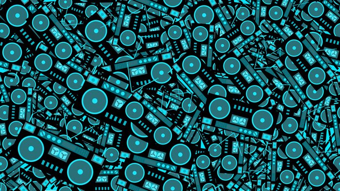 Tapete Die Textur ist ein nahtloses Muster aus der Retro-Musik der alten antiken Hüfte mit Lautsprechern eines Tonbandgeräts für Audiokassetten aus den 60er, 70er, 80er und 90er Jahren. Illustration