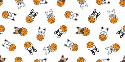 Tapete dog seamless pattern french bulldog vector basketball sport ball scarf isolated repeat wallpaper tile background doodle illustration