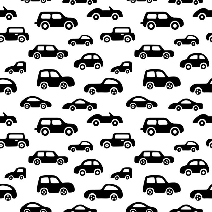 Tapete Doodle-Autos Hintergrund. Nahtloses Babymuster im Vektor.