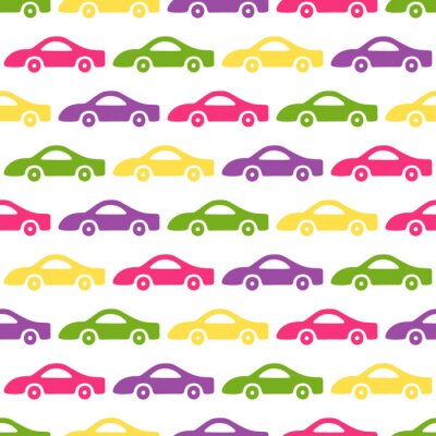 Tapete Doodle Autos Hintergrund. Nahtloses Babymuster im Vektor. Textur für Tapeten, Füllungen, Webseitenhintergrund