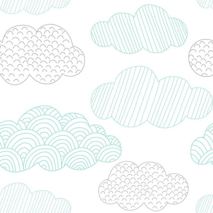 Tapete Doodle clouds vector seamless pattern. Hand drawn graphic tileable background. 