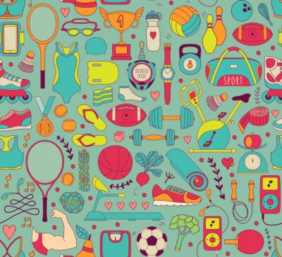Tapete Doodle-Sport-Elemente. Abbildung