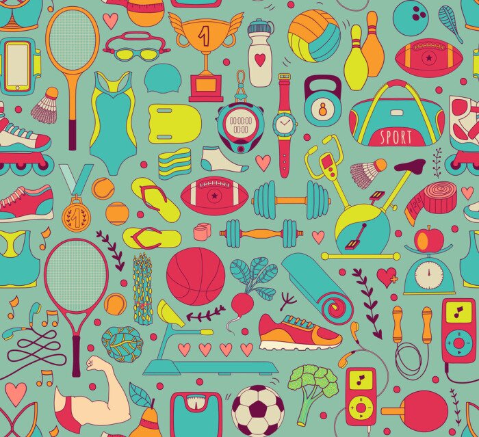 Tapete Doodle-Sport-Elemente. Abbildung