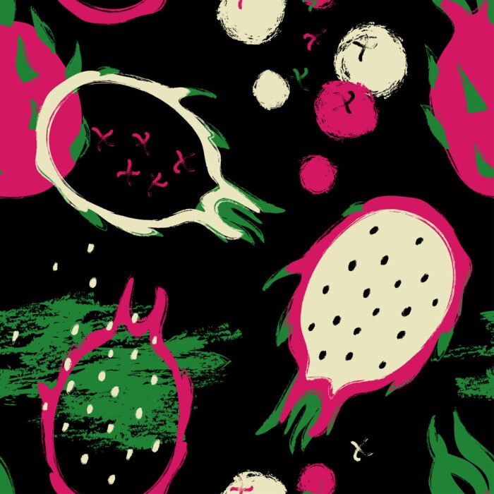 Tapete Drachenfrucht auf schwarzem Hintergrund