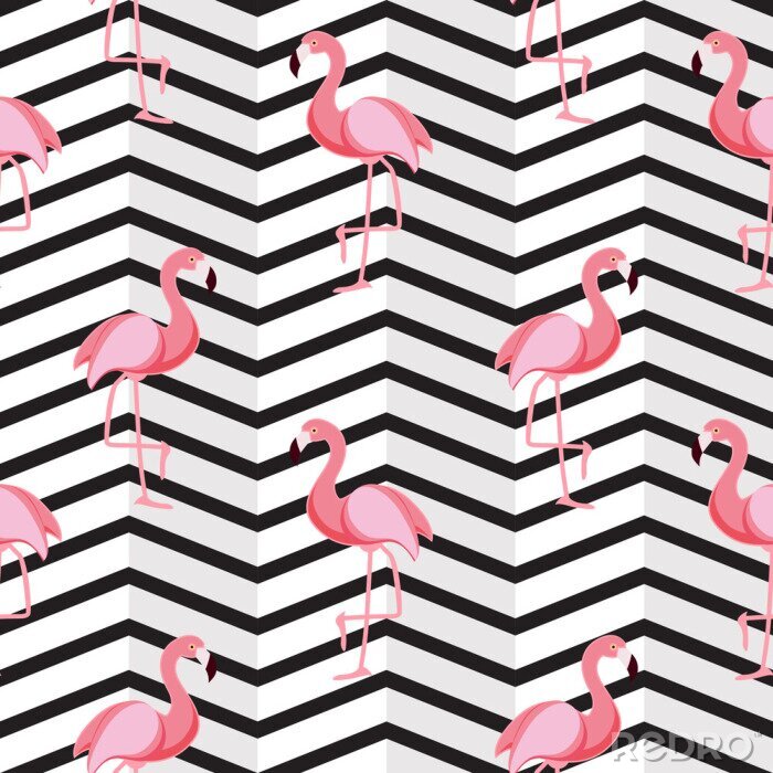 Tapete Dreidimensionaler Effekt mit Flamingos