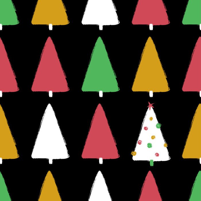 Tapete Dreieckige Bäume auf schwarzem Hintergrund