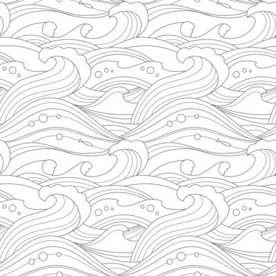 Tapete Dünne schwarze und weiße Wellenlinien