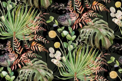 Tapete Ein florales Muster mit exotischen Elementen