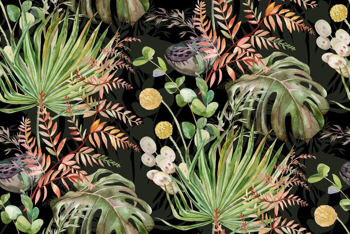 Tapete Ein florales Muster mit exotischen Elementen