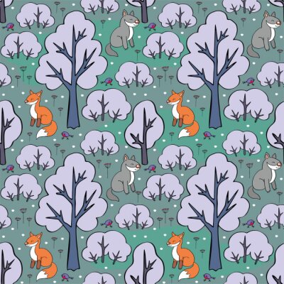 Tapete Ein Märchenwald mit Tieren für Kinder