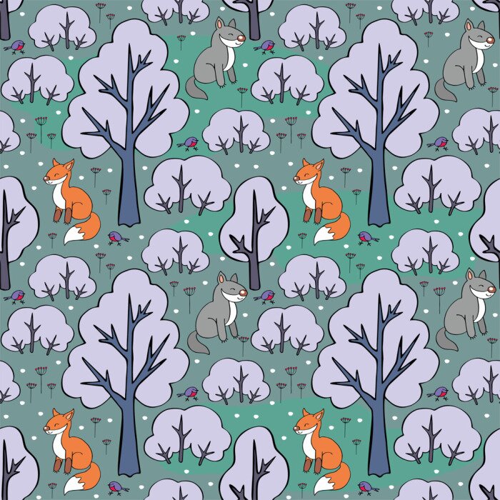 Tapete Ein Märchenwald mit Tieren für Kinder