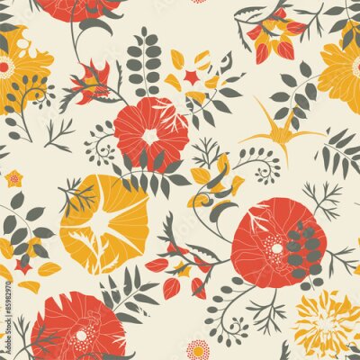 Tapete Ein Mohnblumen-Ornament in Herbstfarben