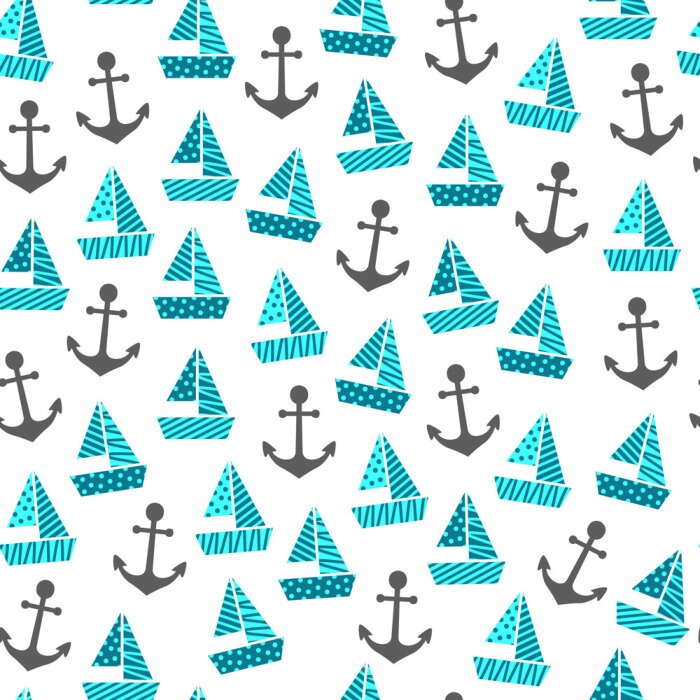 Tapete ein nahtloses Muster mit Booten und Ankern