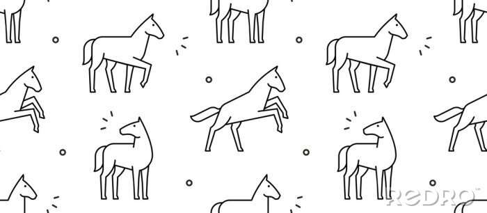Tapete einfache Zeichnungen von Pferden auf weißem Hintergrund