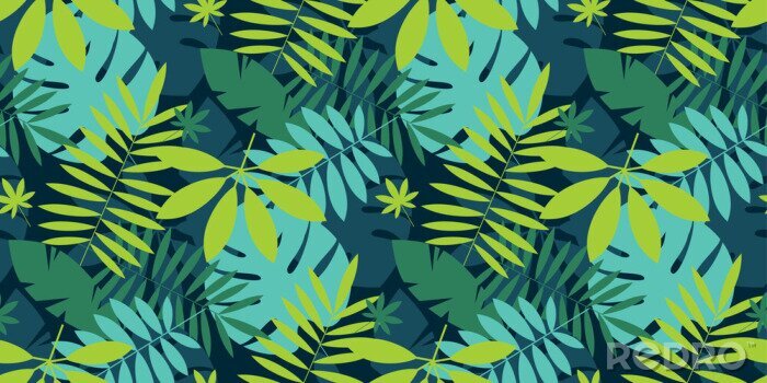 Tapete Einfaches grünes tropisches Blattdesign nahtloses Muster