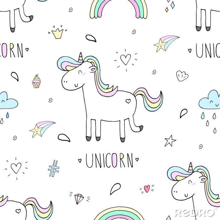 Tapete Einhörner mit Regenbogenschwänzen