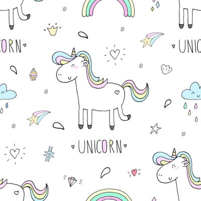 Tapete Einhörner mit Regenbogenschwänzen