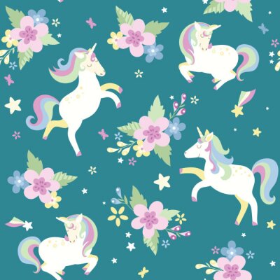Tapete Einhörner und Blumenarrangements