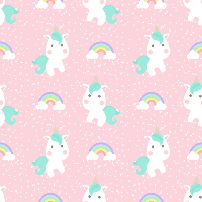 Tapete Einhörner und Regenbögen auf rosa Hintergrund