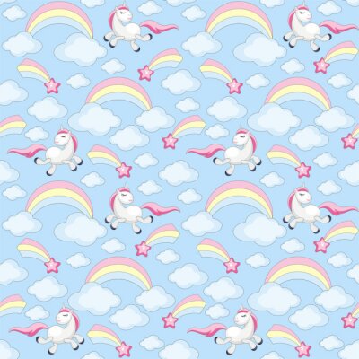 Tapete Einhörner Wolken und Regenbögen