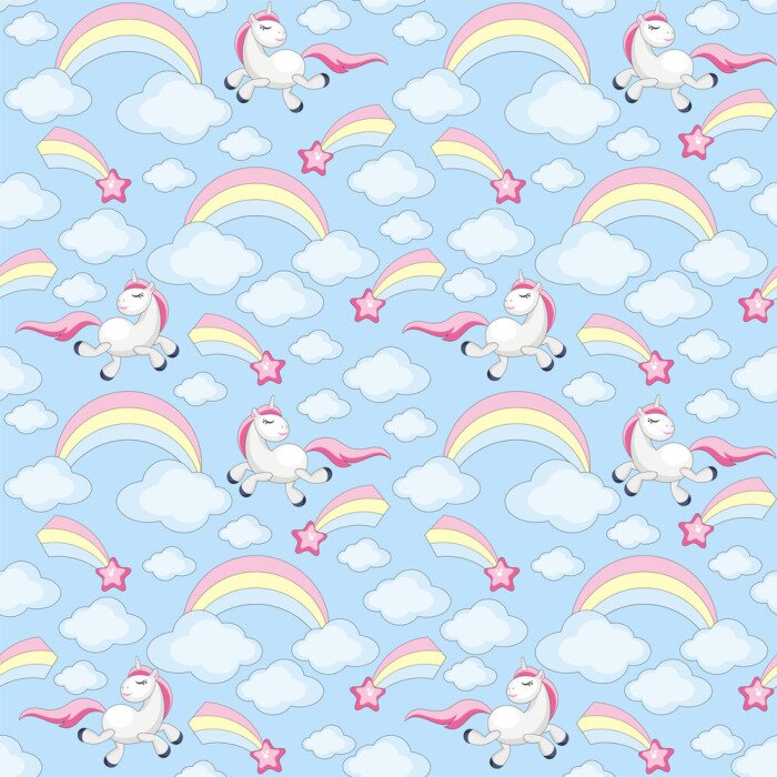 Tapete Einhörner Wolken und Regenbögen