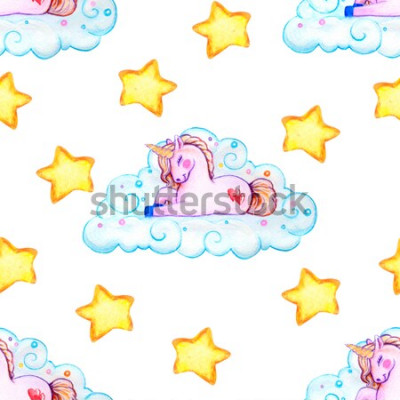 Tapete Einhorn auf Wolke