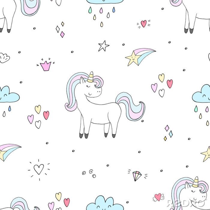 Tapete Einhorn Sternchen und Herzchen