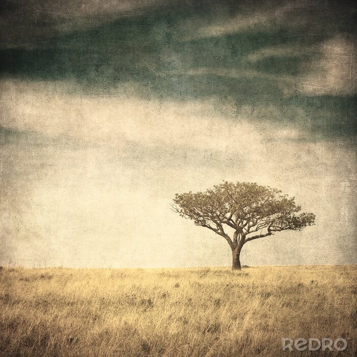 Tapete Einsamer Baum im Vintage-Stil