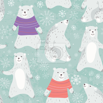 Tapete Eisbären und Tanzende Schneeflocken