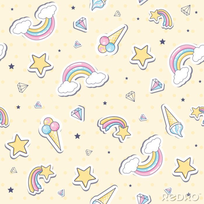 Tapete Eiscremesterne und Diamanten auf rosa Hintergrund