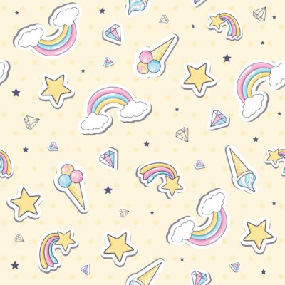 Tapete Eiscremesterne und Diamanten auf rosa Hintergrund