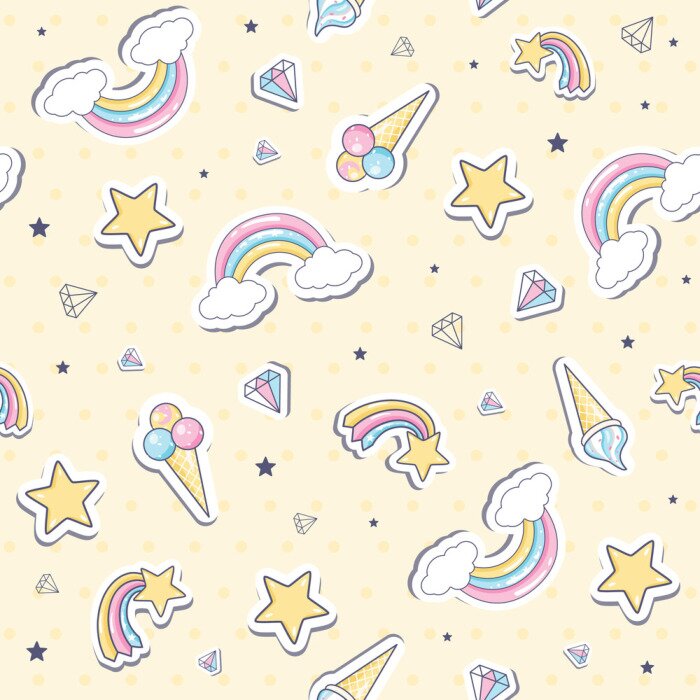 Tapete Eiscremesterne und Diamanten auf rosa Hintergrund