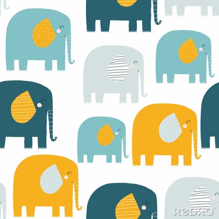 Tapete Elefanten mit Punkten und Streifen