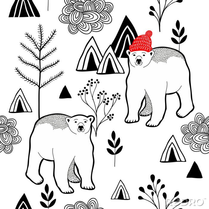 Tapete Endloses Muster mit Eisbären in roter Hitze in den Bergen.