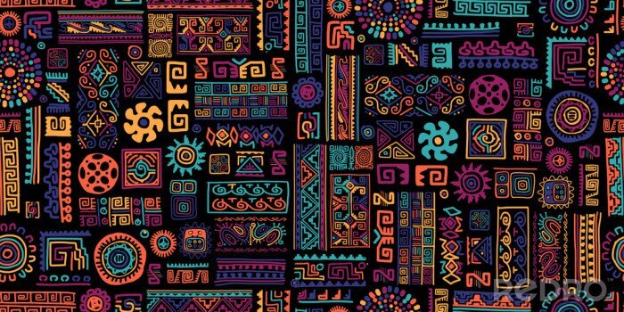 Tapete Ethnisches orientalisches buntes Muster auf einem dunklen Hintergrund