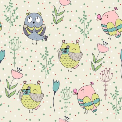 Tapete Eulen mit Fotokamera