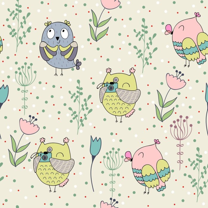 Tapete Eulen mit Fotokamera