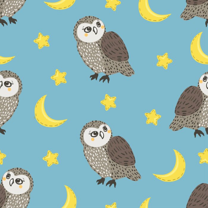 Tapete Eulen, Sterne und Monde