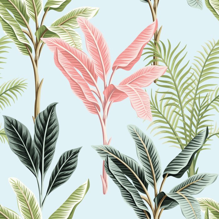 Tapete Exotische Pflanzen auf hellblauem Hintergrund