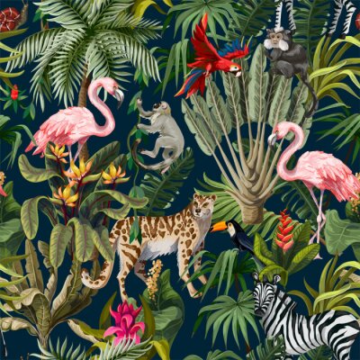 Tapete Exotische Tiere im Dschungel