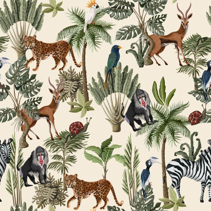 Tapete Exotische Tiere im tropischen Dschungel