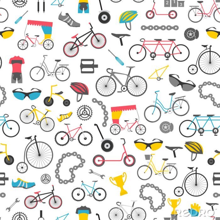 Tapete Fahrrad nahtlose Muster. Farbe flaches Design. Vektorillustrationen